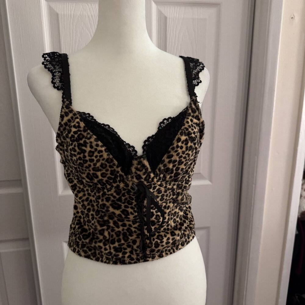 💚 ROMWE Leopard Print Lace Trim Cami Top – Women’s Lace Up Crop Tank – - Picture 9 of 9